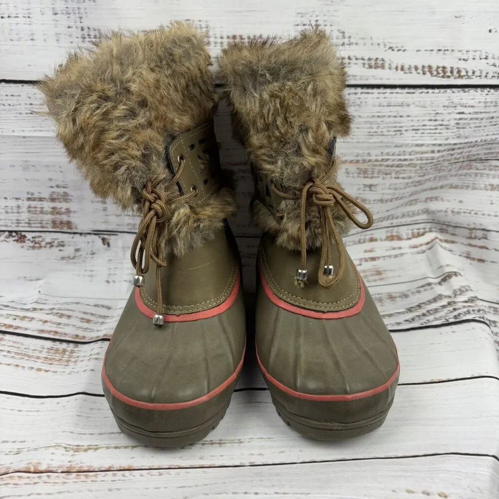 Khombu Nola Snow Winter Leather Faux Fur Brown Pink Lace Up Boots WOMENS SIZE 6M